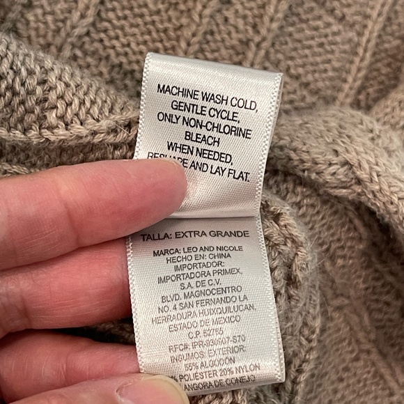 Leo & Nicole Knit Open Cardigan Women's XL Tan Long Line Angora Blend Pockets - Picture 9 of 9